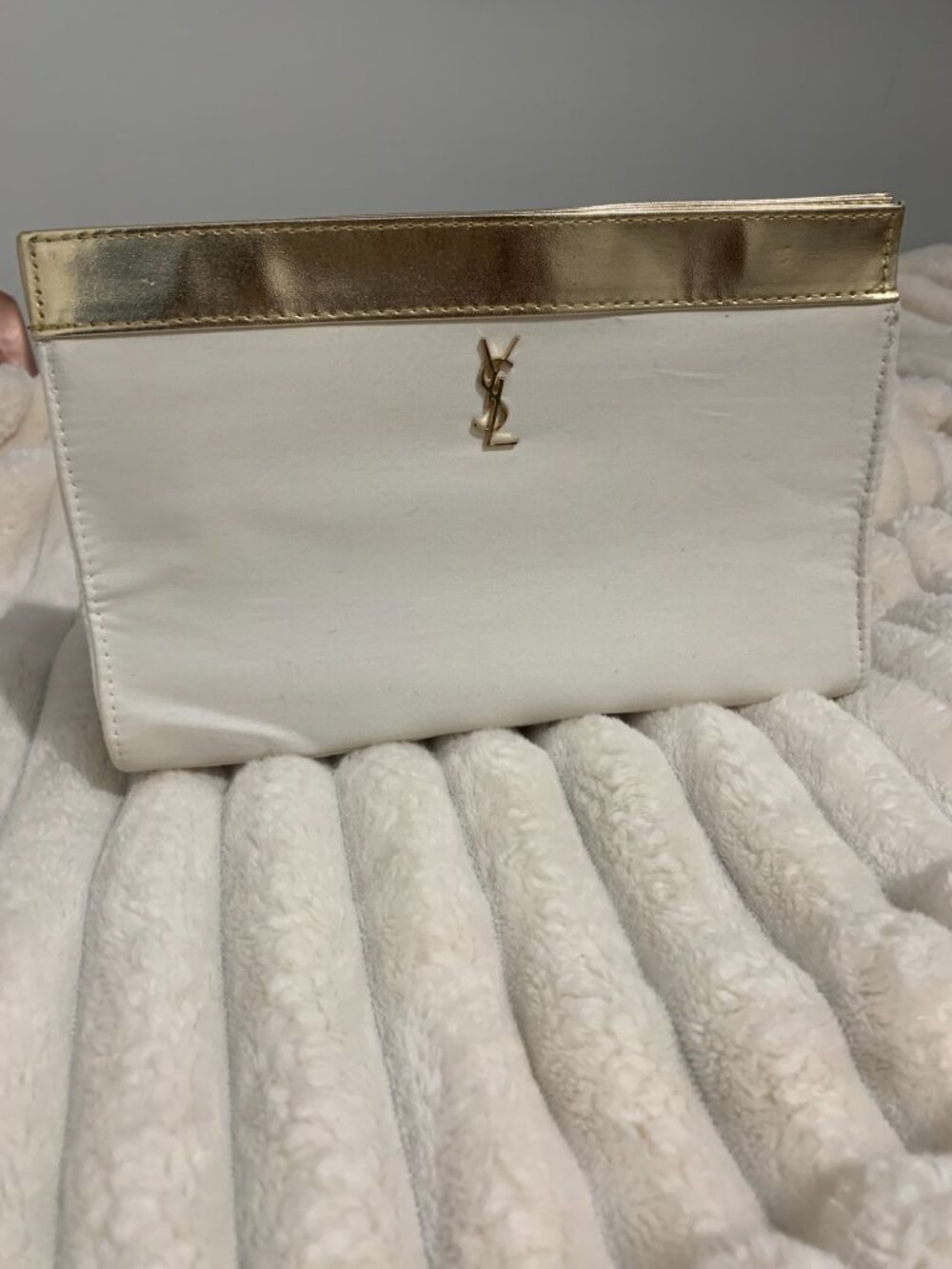 YSL Vintage Cosmetics Clutch White Gold Bridal Like New